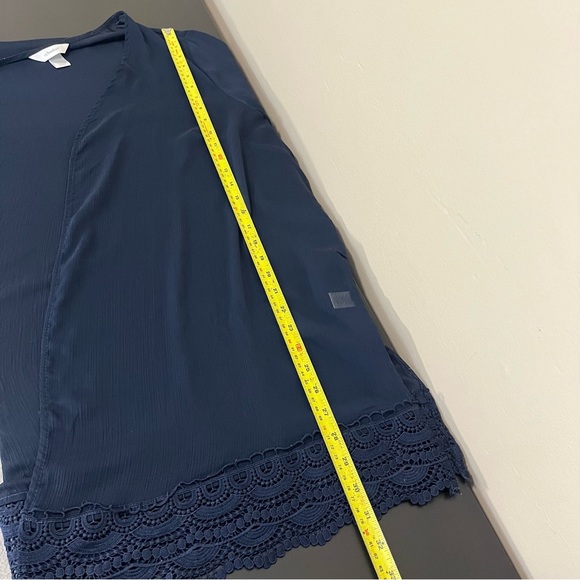 CJ Banks Navy Blue Sheer Open Cardigan Lace Crochet Trim - Picture 11 of 12